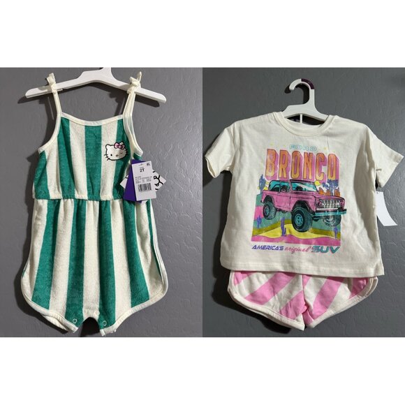 Hello Kitty 2T Green & White Striped Romper Ford Bronco Toddler Outfit 2T NWT - Picture 1 of 9